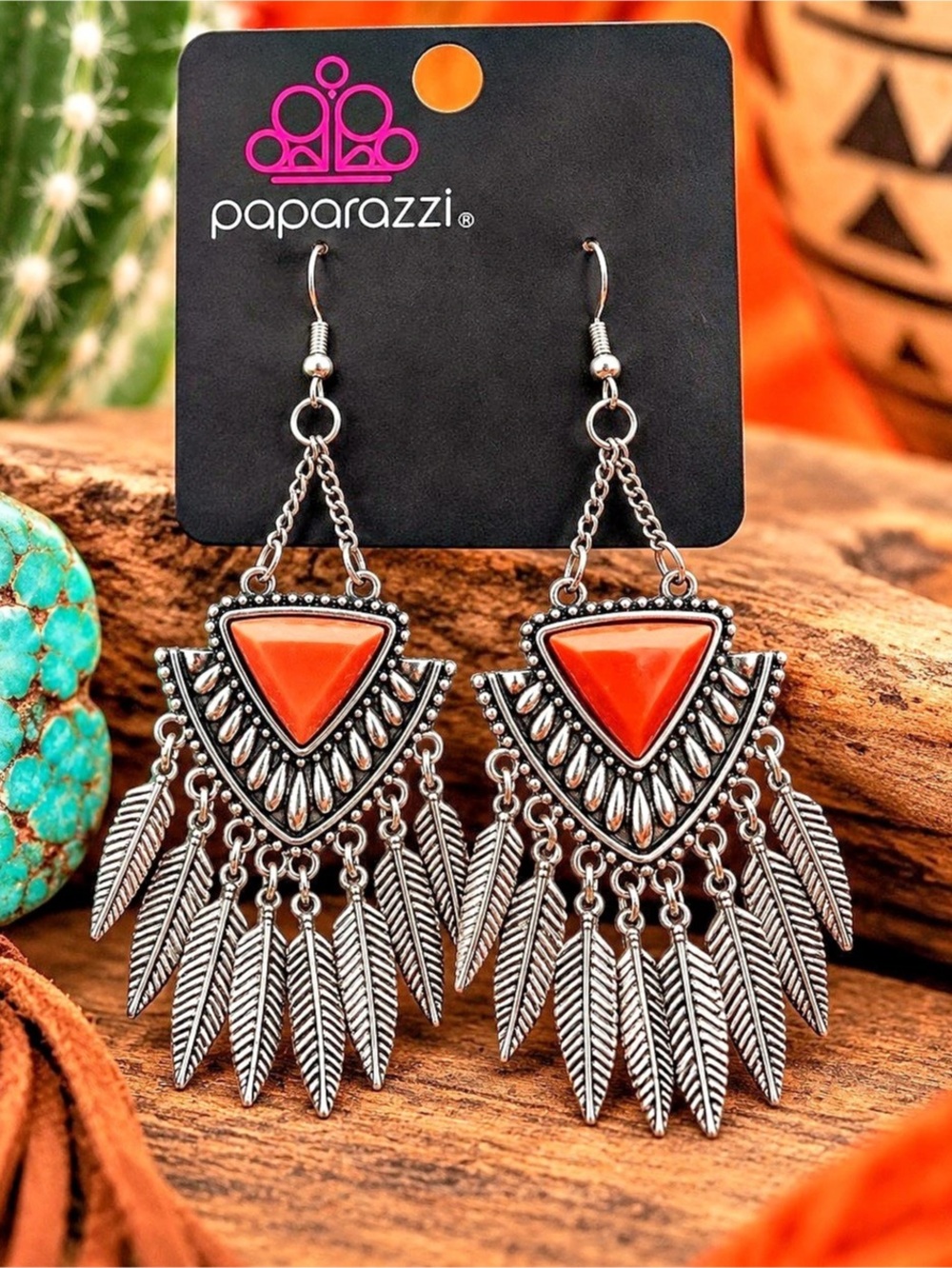Paparazzi Statement Fringe Earrings in Red & Silver Like New